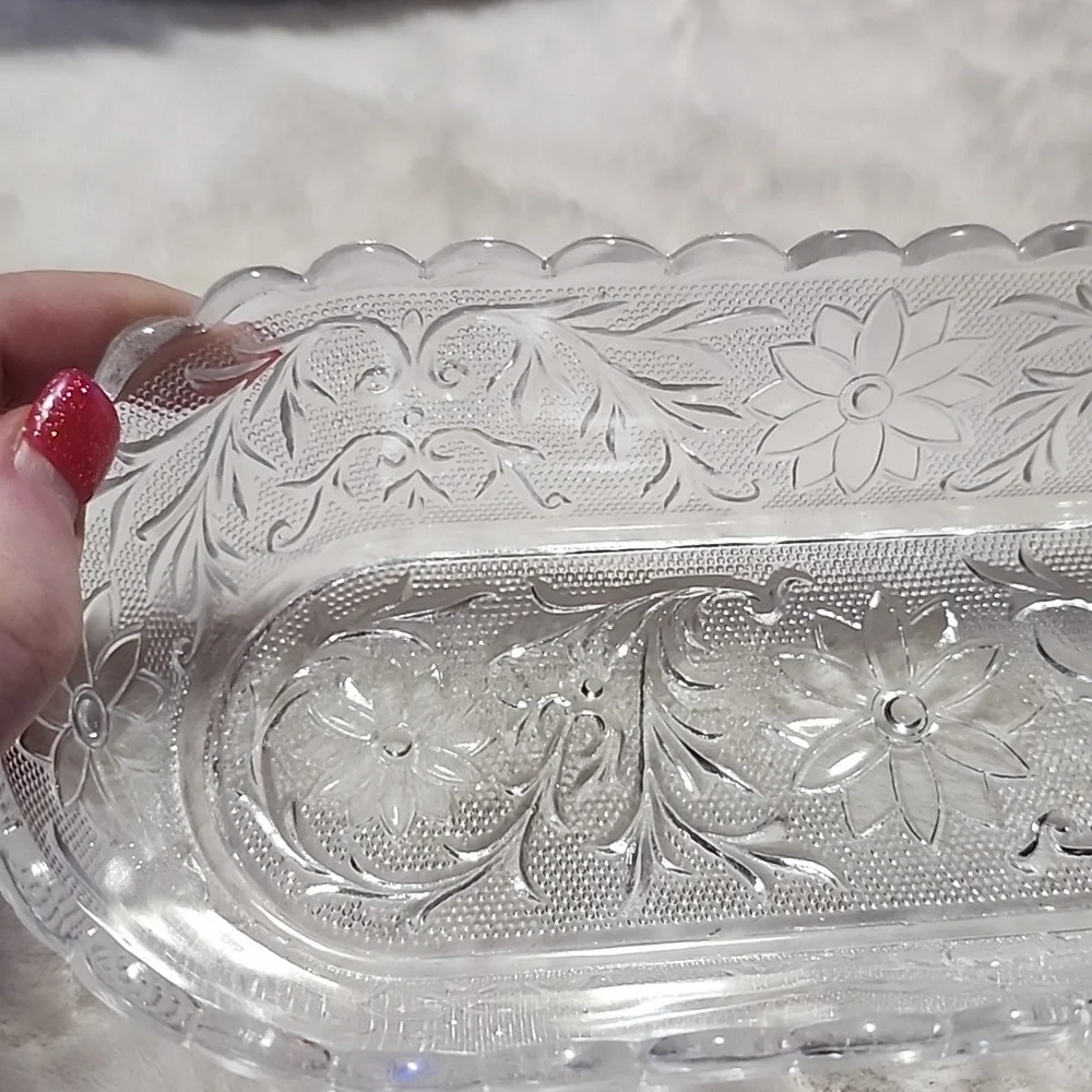 Elegant Clear Glass Floral Tray